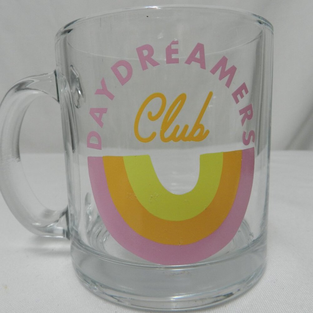 Daydreamers Club Rainbow glass mug cup pink yellow 13 oz micro safe